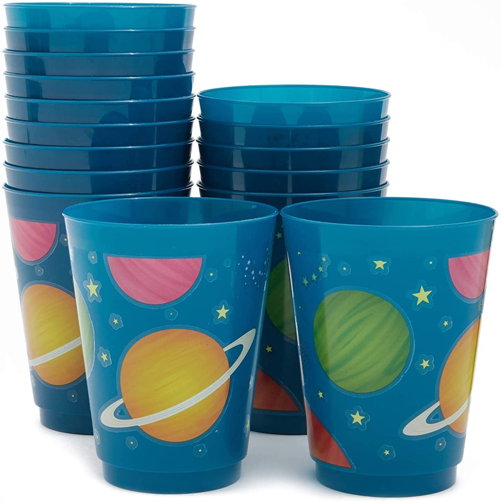 BLUE PANDA Plastic Party Cups 16 Pack - Outer Space Reusable Tumblers