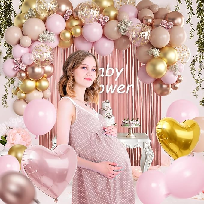 157PCS Rose Gold Balloon Garland Arch Kit with Fringe Curtain for