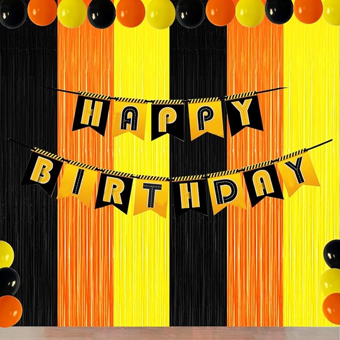 Construction Birthday Party Decorations Orange Black Yellow Foil