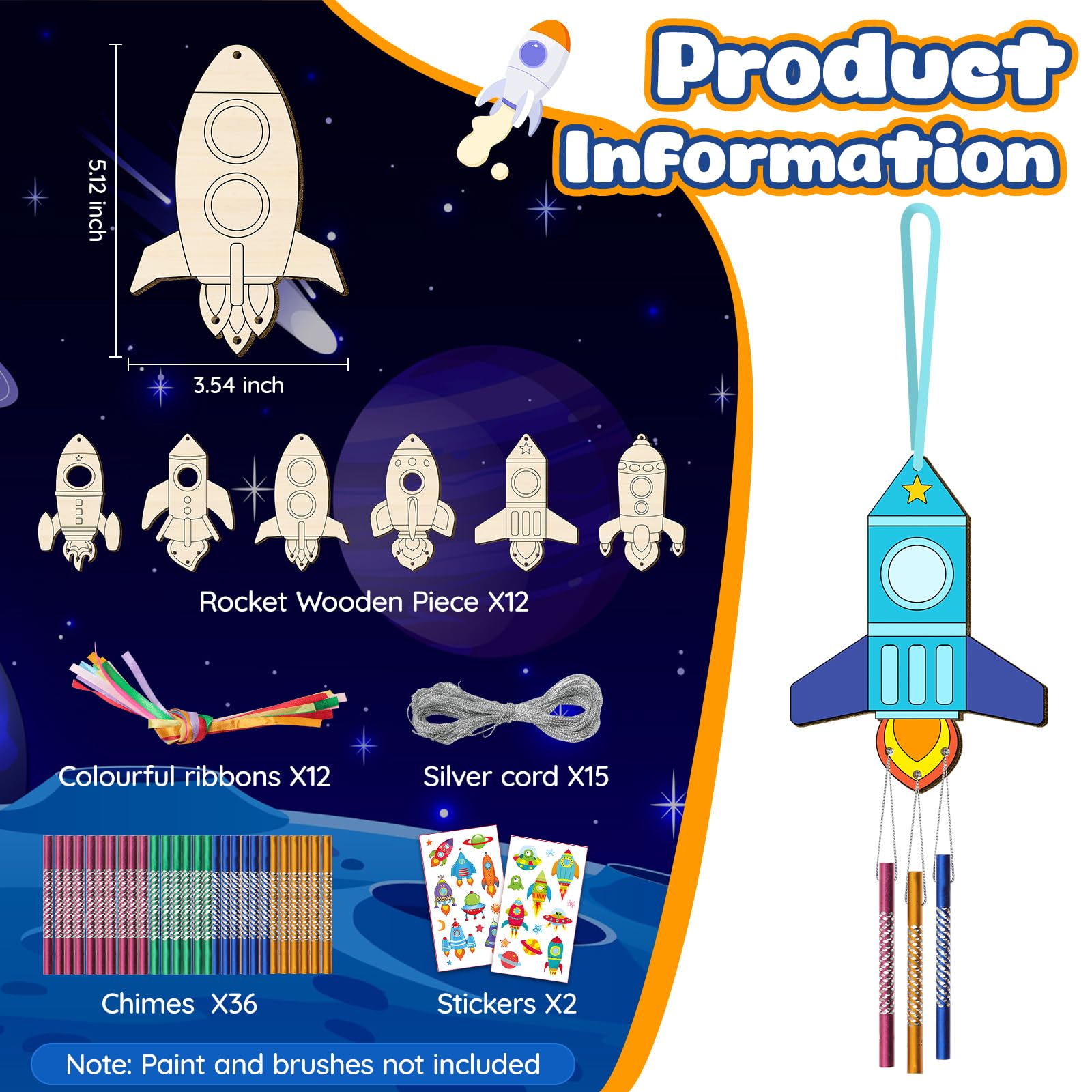 12PCS Rocket Wind Chime Kit for Kids Make Your Own Space