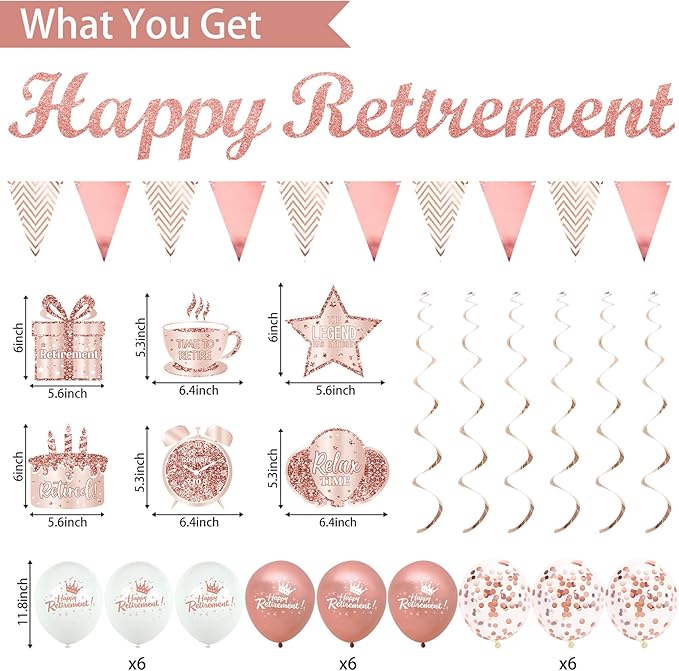 Rose Gold Retirement Decorations for Women 30pcs Retirement Party