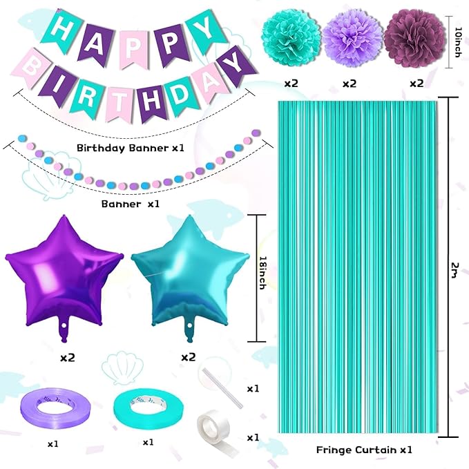 Mermaid Birthday Decorations Purple Teal Blue Party Decorations for