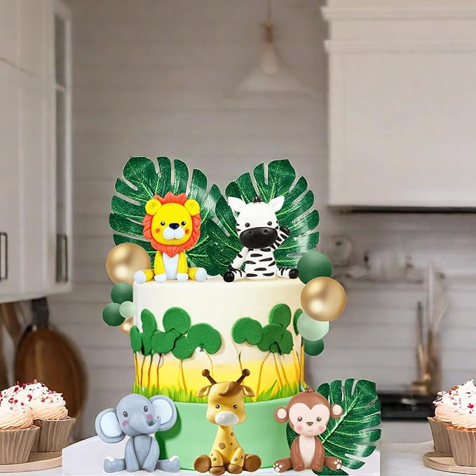 20 PCS Jungle Safari Animal Cake Topper with Lion Giraffe Monkey