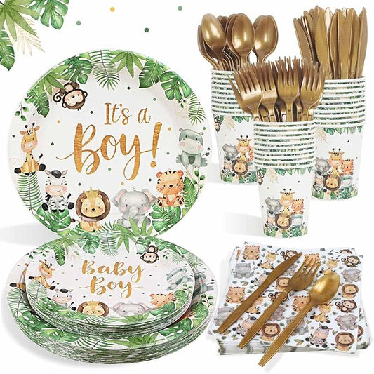 175Pcs Safari Baby Shower Decorations Plates Set Jungle Theme Zoo