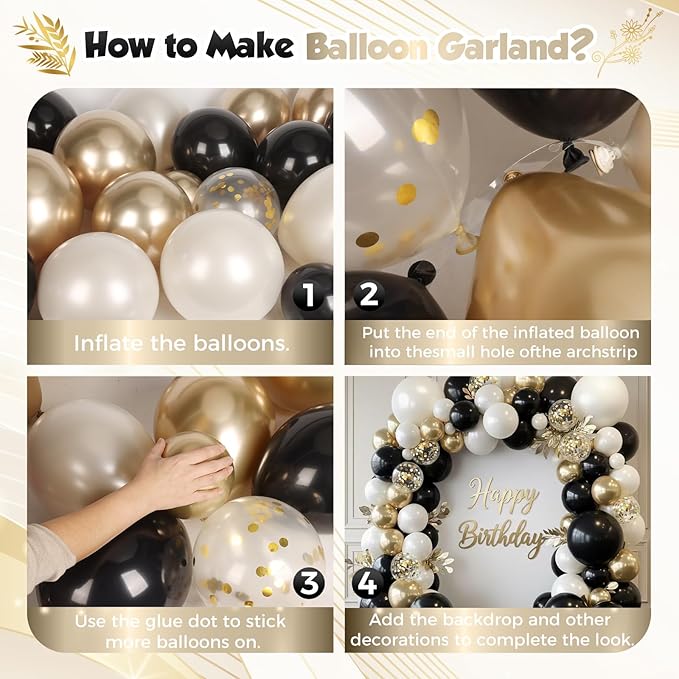 Black and Gold Balloon Arch Garland Kit 150pcs 2026 New Year's,