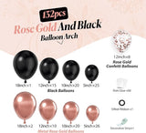 132pcs Rose Gold and Black Balloon Arch Kit, Metallic Rose Gold and