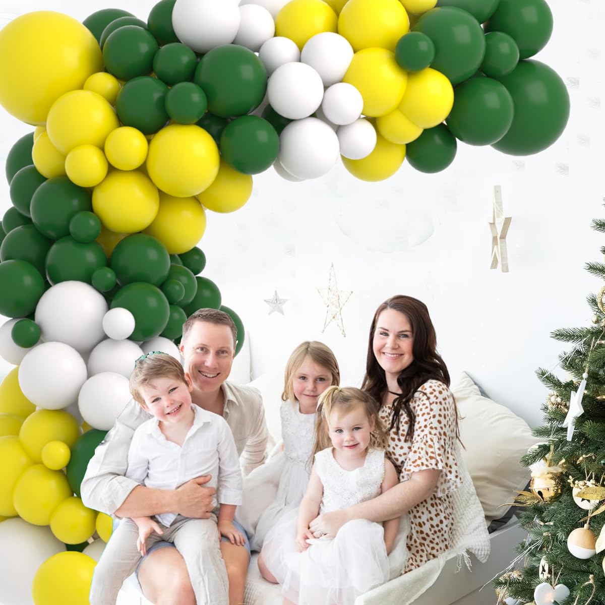 Retro Green Yellow White Balloon Garland Arch Kit, 122pcs Dark Green