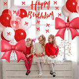 Red Bow Birthday Decorations, Red Happy Birthday Banner with Satin
