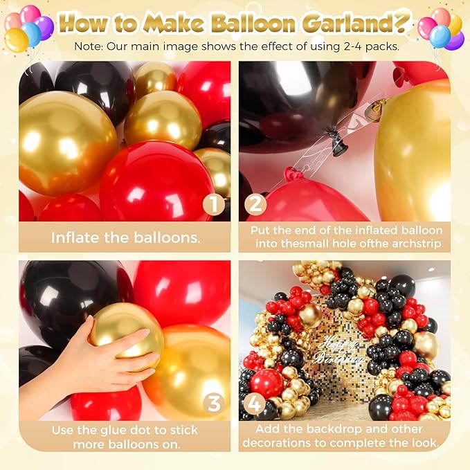 153Pcs Red and Black Gold Balloons Garland Arch Kit 18 12 10 5 inch