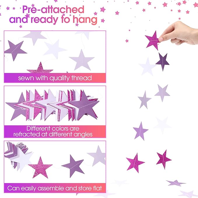Glitter Star Garland Banner 2026 Graduation Decor 130 Feet Star