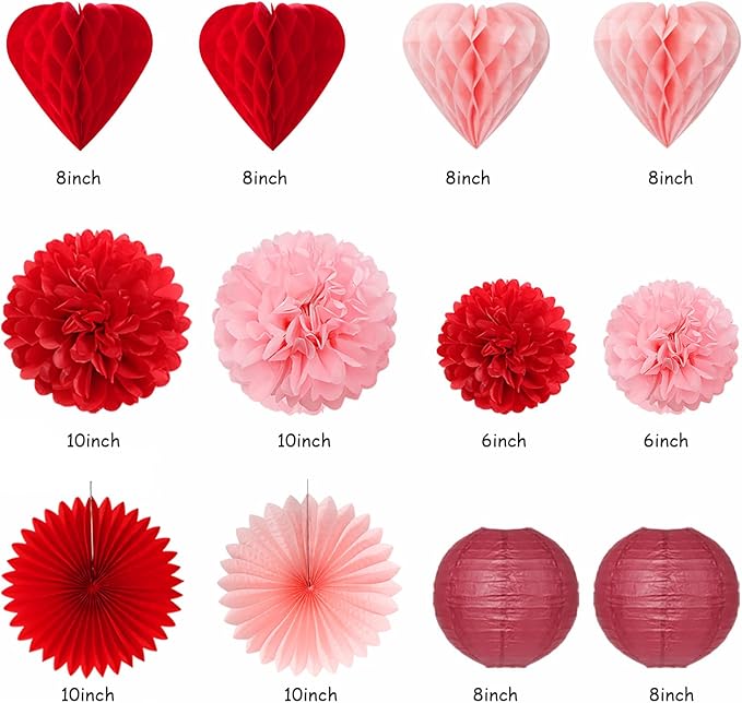 Pink Red Burgundy Valentines Day Galentines Party Decorations 22pcs
