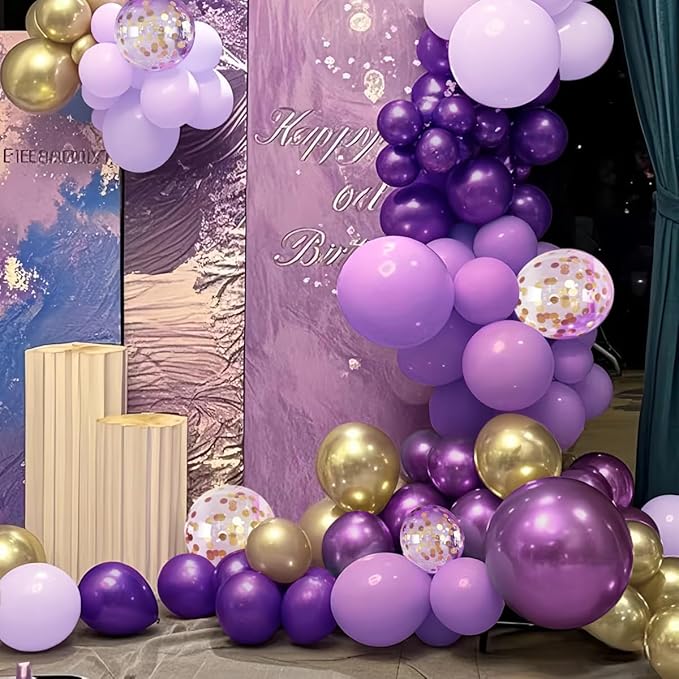 Purple Black and Gold Balloon Arch Kit 147PCS Latex Balloons