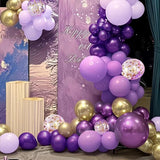 Purple Black and Gold Balloon Arch Kit 147PCS Latex Balloons