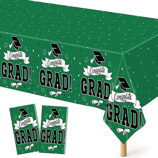 QZYL 2 PCS Graduation Tablecloth, 108" X 54" Green Graduation Table