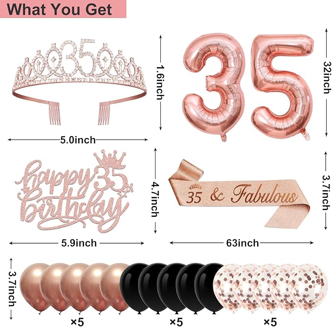 35th Birthday Decorations for Women 32PCS 35th Birthday Party