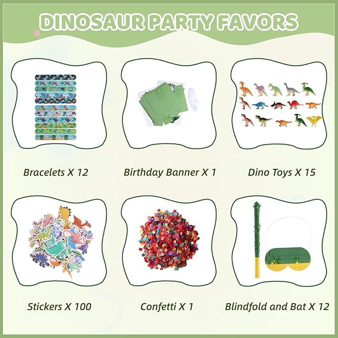 Dinosaur Piñata Party Set 132 Pieces with Hitting Stick Confetti