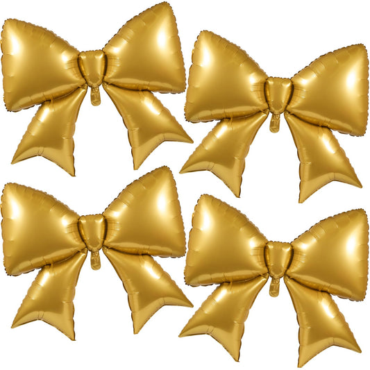 Simgoing 4 Pcs 39 Inch Jumbo Christmas Gold Bow Balloons Giant Bow