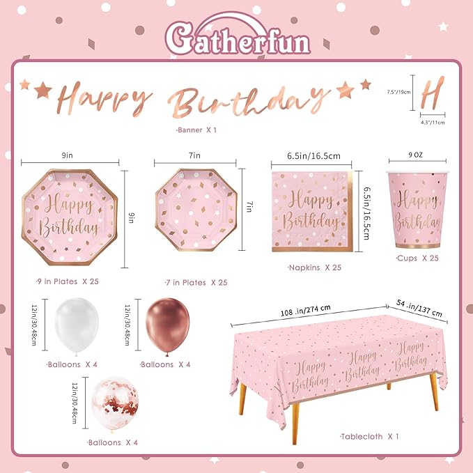 Rose Gold Birthday Party Supplies Disposable Paper Plates Napkins