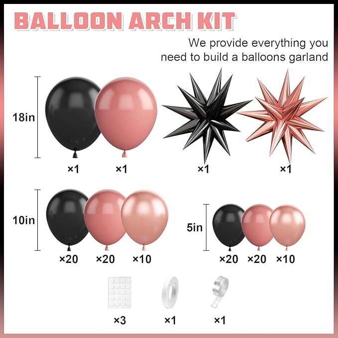 Dusty Pink and Black Balloon Arch,Blush Pink Balloon Garland with