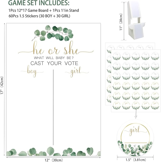 Greenery Baby Gender Reveal Board with Stand 12x17 60 Eucalyptus