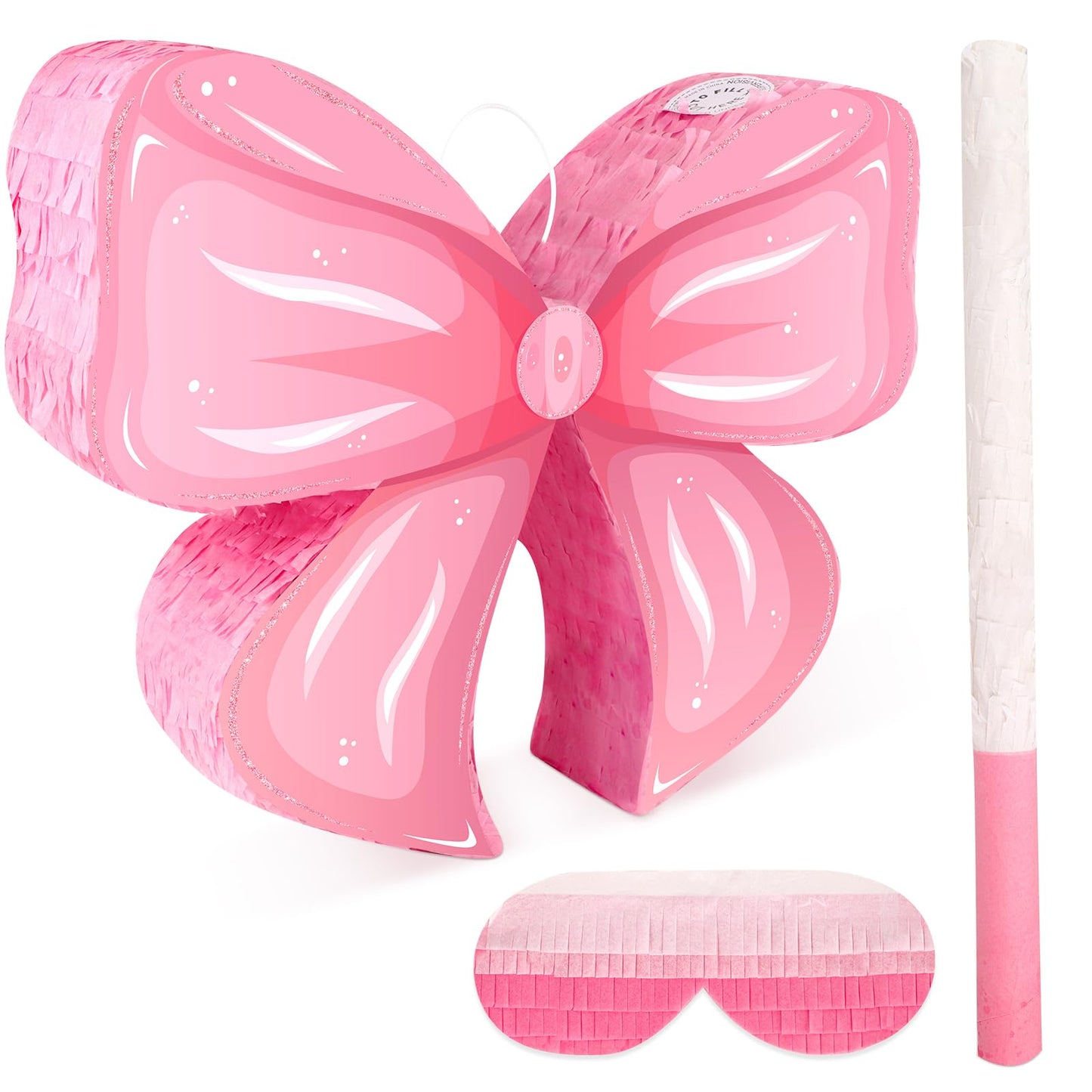 Hooqict Pink Bow Pinata with Blindfold and Bat Stick Pink Girls Pinata