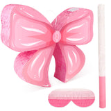 Hooqict Pink Bow Pinata with Blindfold and Bat Stick Pink Girls Pinata