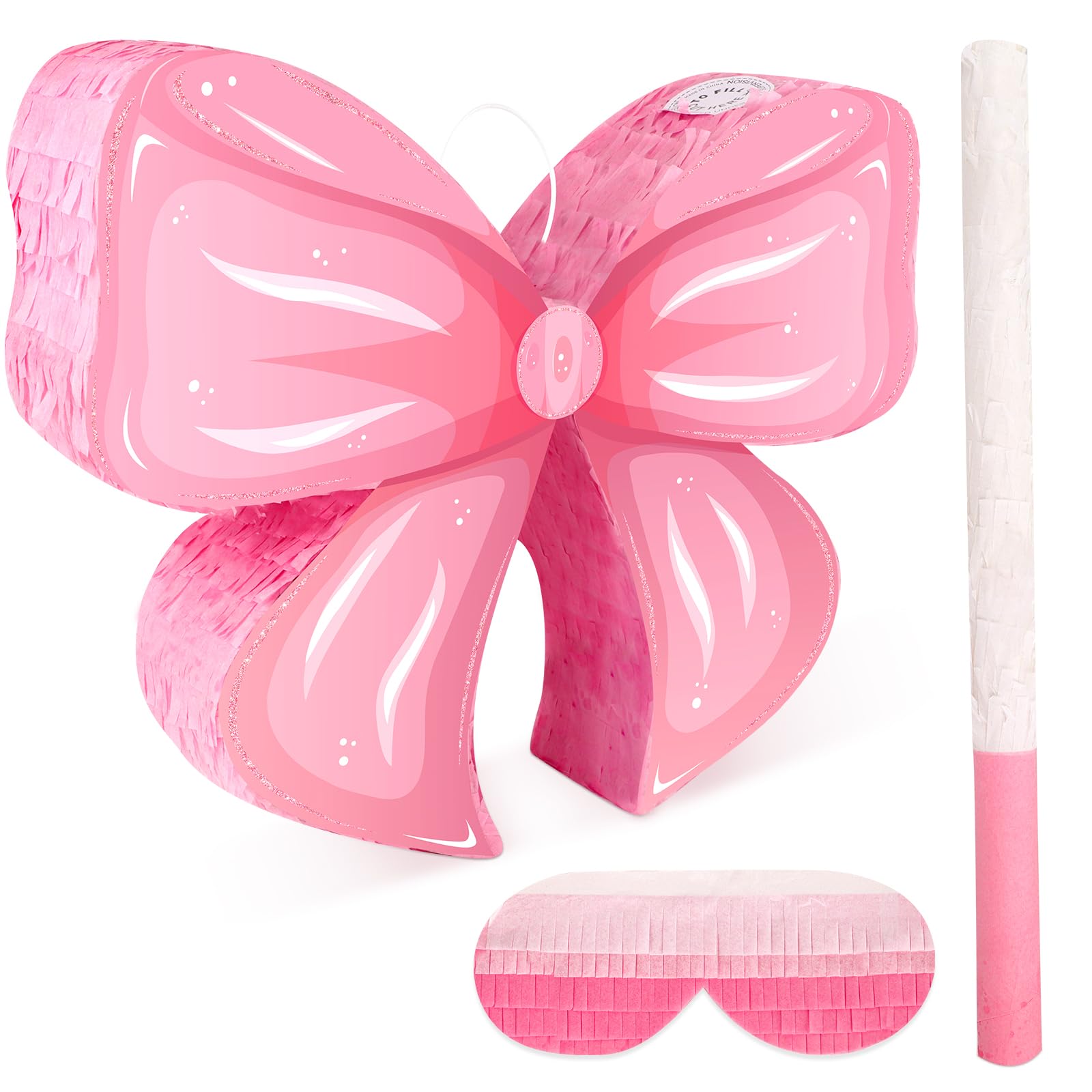 Hooqict Pink Bow Pinata with Blindfold and Bat Stick Pink Girls Pinata