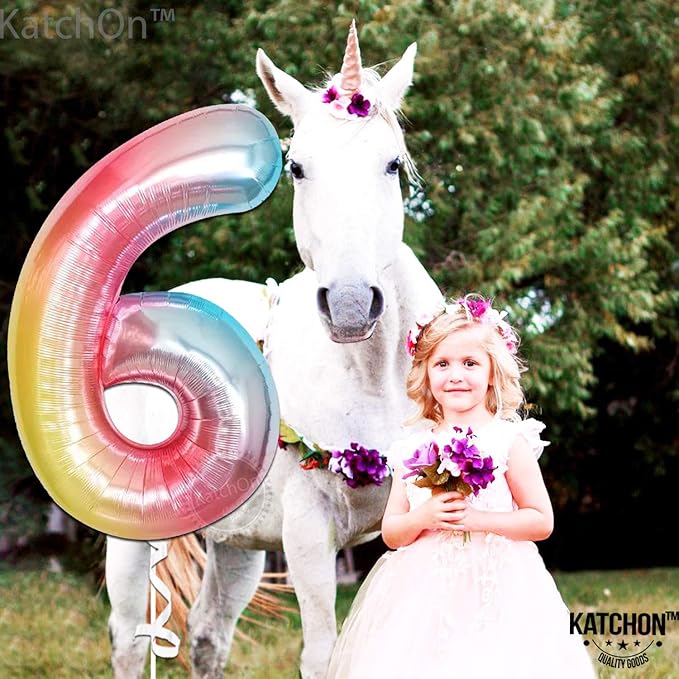 KatchOn, Giant Rainbow Number 6 Balloon - 40 Inch | 6 Year Old
