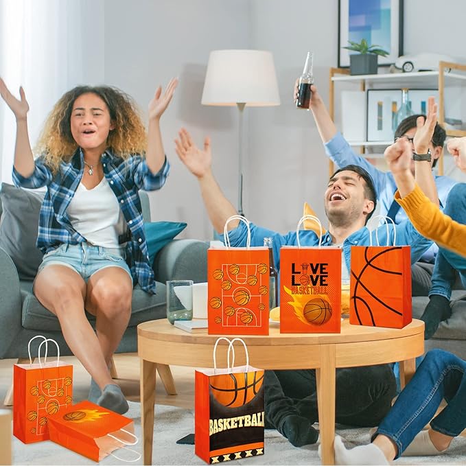 24 Pcs Basketball Gift Bags Basketball Party Favor Bags Basketball