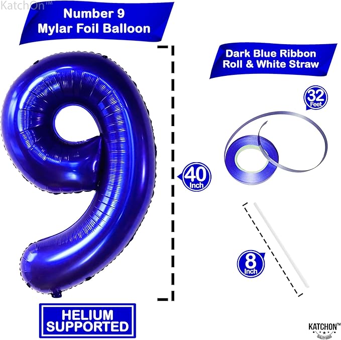 KatchOn, Giant Royal Blue Number 9 Balloon - 40 Inch | Foil 9