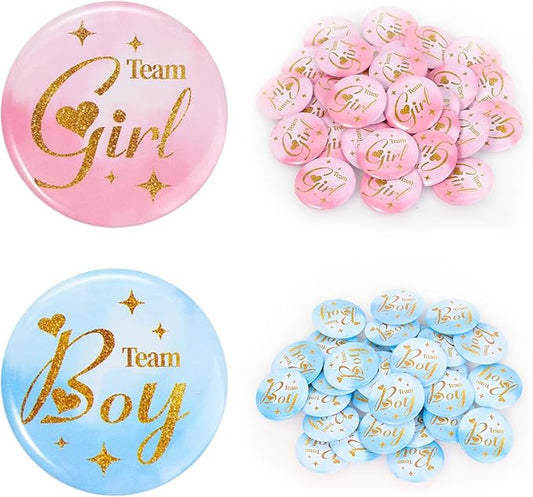 Gender Reveal Pins 60Pcs 4.4cm Team Boy or Girl Gender Reveal Button
