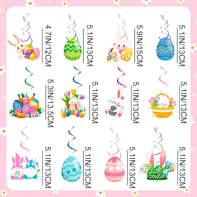 56 Pcs Easter Hanging Swirl Decorations Easter Party Hanging Swirls