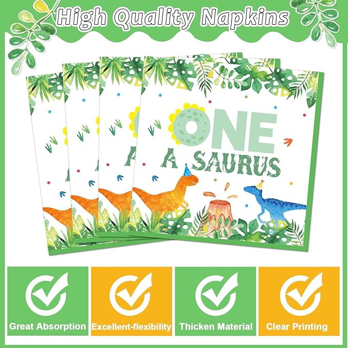96Pcs One A Saurus Birthday Party Plates and Napkins Dinosaur First