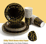 HOMIX Black and Gold Party Supplies 175 Pieces Disposable Black Paper