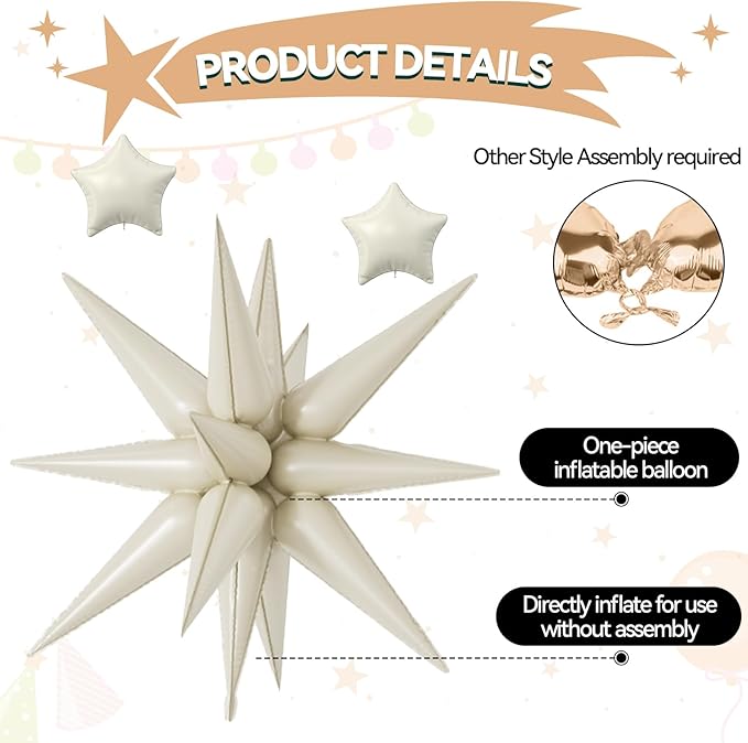 18 Pcs Cream Star Balloons, Caramel Brown Balloon with 6 Pcs 22-Inch