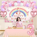 3rd Birthday Decorations for Girls 47pcs Pink Flower Rainbow Banner