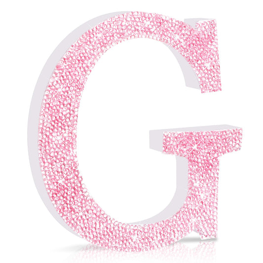 Qunclay Pink Crystal Diamond Letter Wall Decor, Glitter Wooden Bling