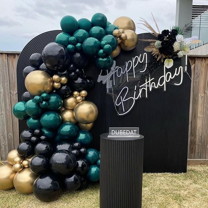 Emerald Green Black Gold Balloon Garland 144Pcs Forest Dark Green