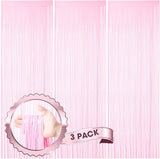 Voircoloria 3 Pack 3.3 x 8.2 ft Pasel Pink Foil Fringe Backdrop