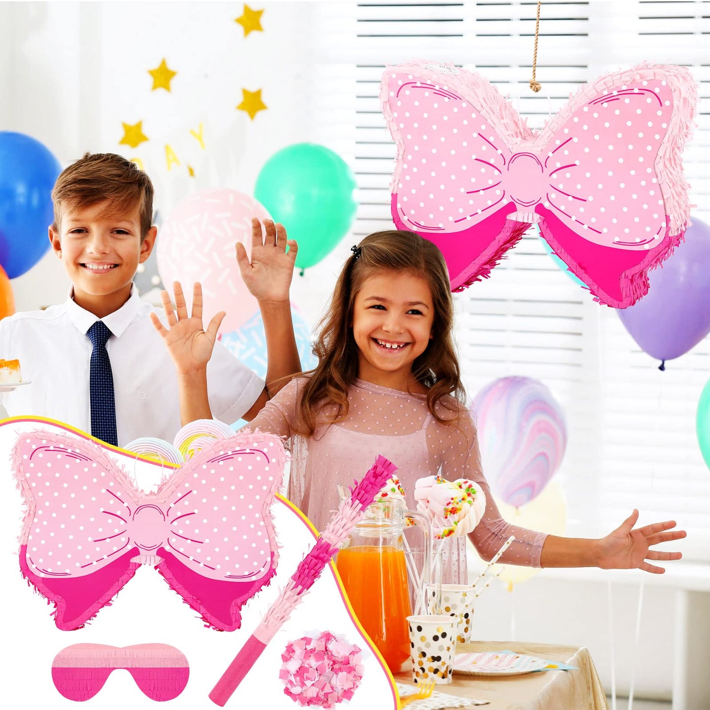 Hungdao Pink Bow Piñata for Girl Birthday Party Decorative Bowtie Pink