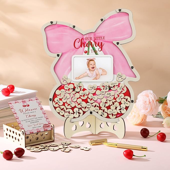 63 Pcs Cherry Baby Shower Guest Book Alternatives Set Baby Shower