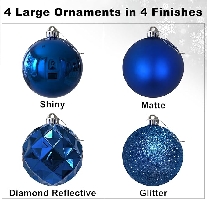 Royal Blue Set of XL (4.0") 4PCS Christmas Balls - Christmas Tree