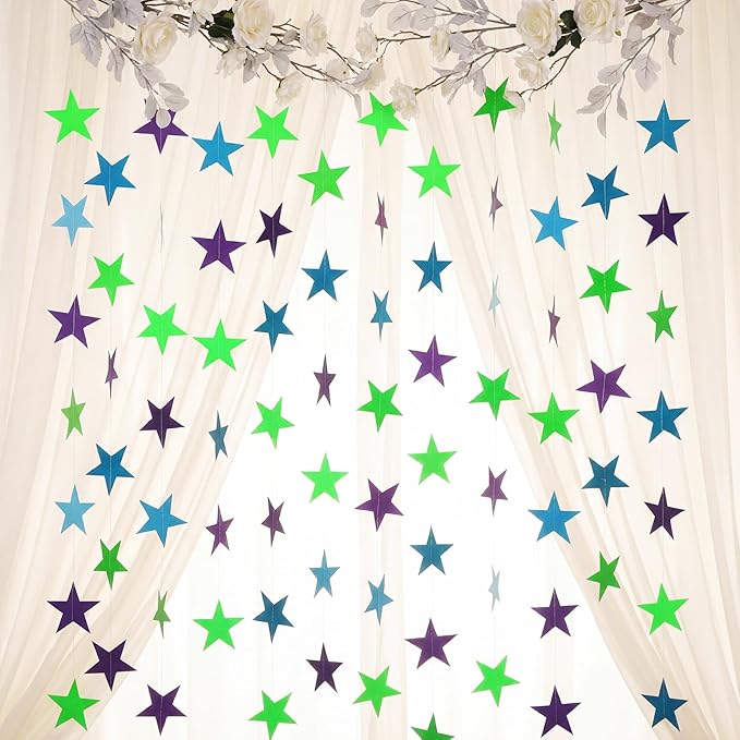 Patelai Glitter Star Garland Banner 2026 Party Decor 130 Feet Star Han