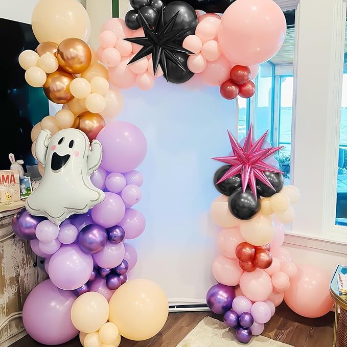 Pastel Halloween Balloon Arch Kit Purple Pink Orange Black Balloons