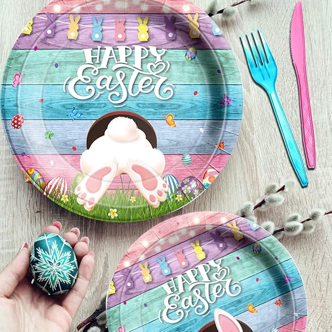 Easter Party Supplies Happy Easter Tableware 142pcs Easter Plates