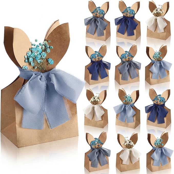 Affrolling 24 Set Boho Bow Easter Bunny Party Favor Bags DIY Bunny #3