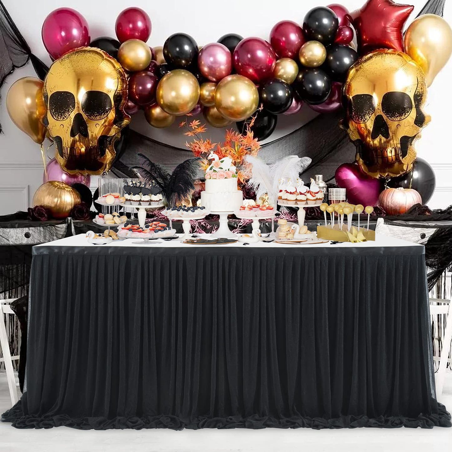 6ft Black Table Skirt for Birthday Party Ruffle Tutu Table Skirt Tulle