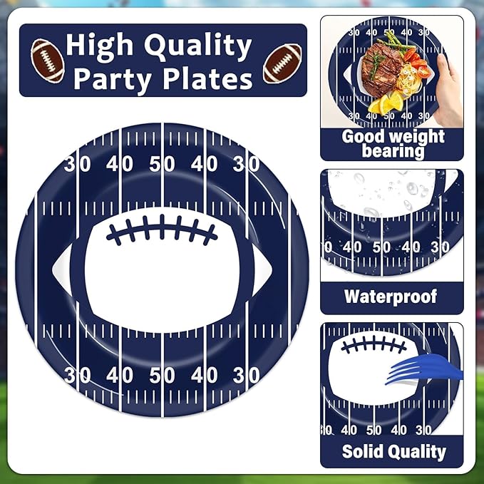 100PCS Cowboy Plates and Napkins Football Party Supplies Blue