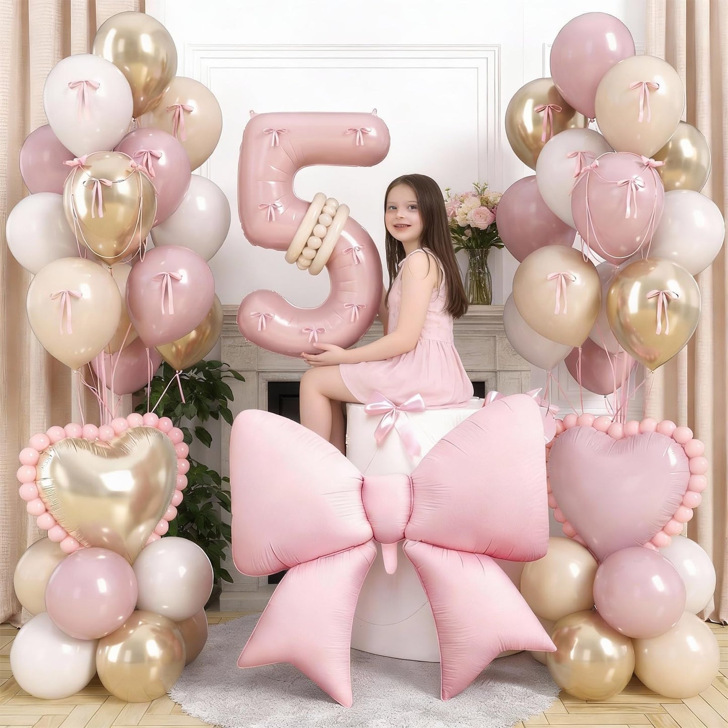 Light Pink 5 Balloon Number, Retro Blush Pink Gold Beige Nude Latex