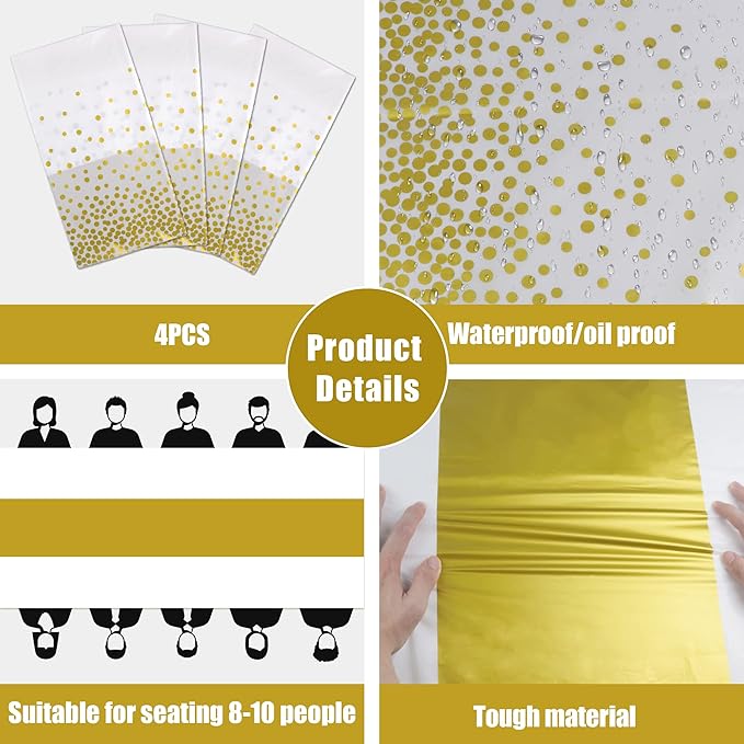 OHOME 4 Pack Disposable Plastic Table Cloths for Parties,White and
